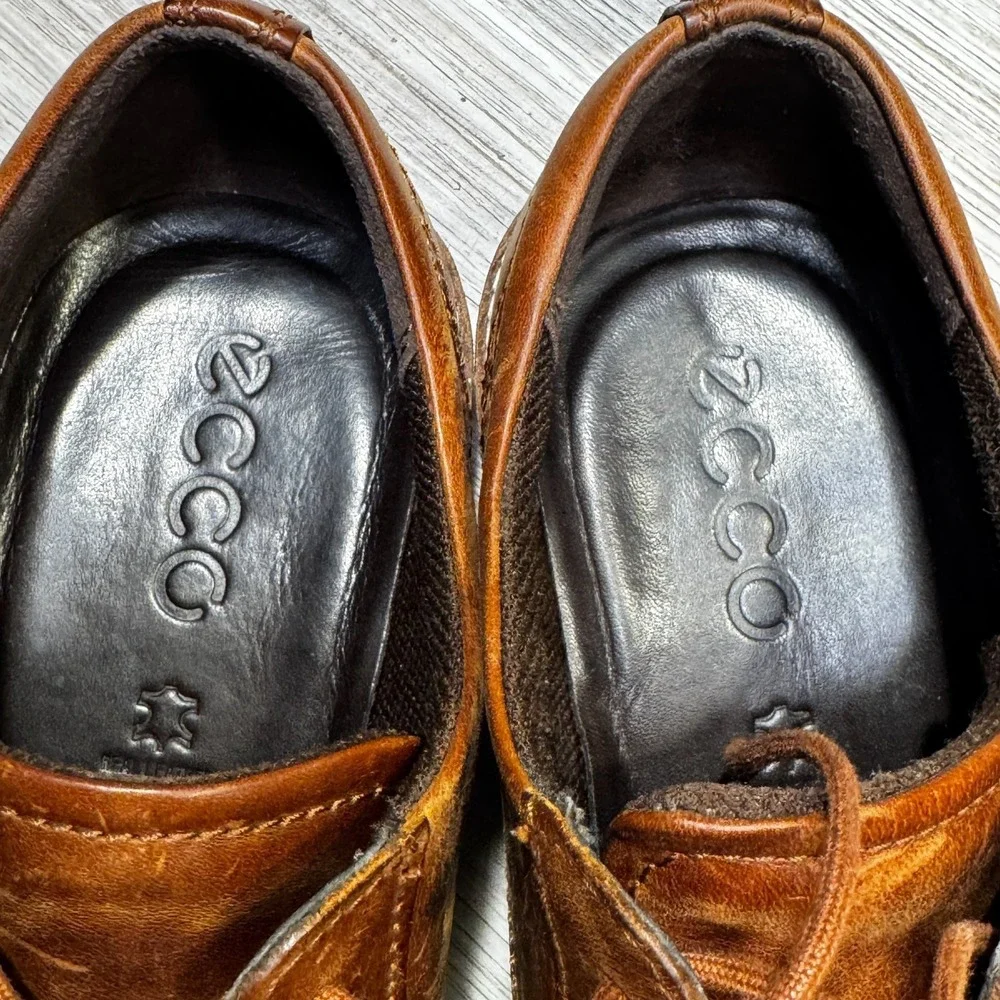 Ecco Wingtop Oxford Leather Shoes Mens Sz 10 Light Brown 60267401053